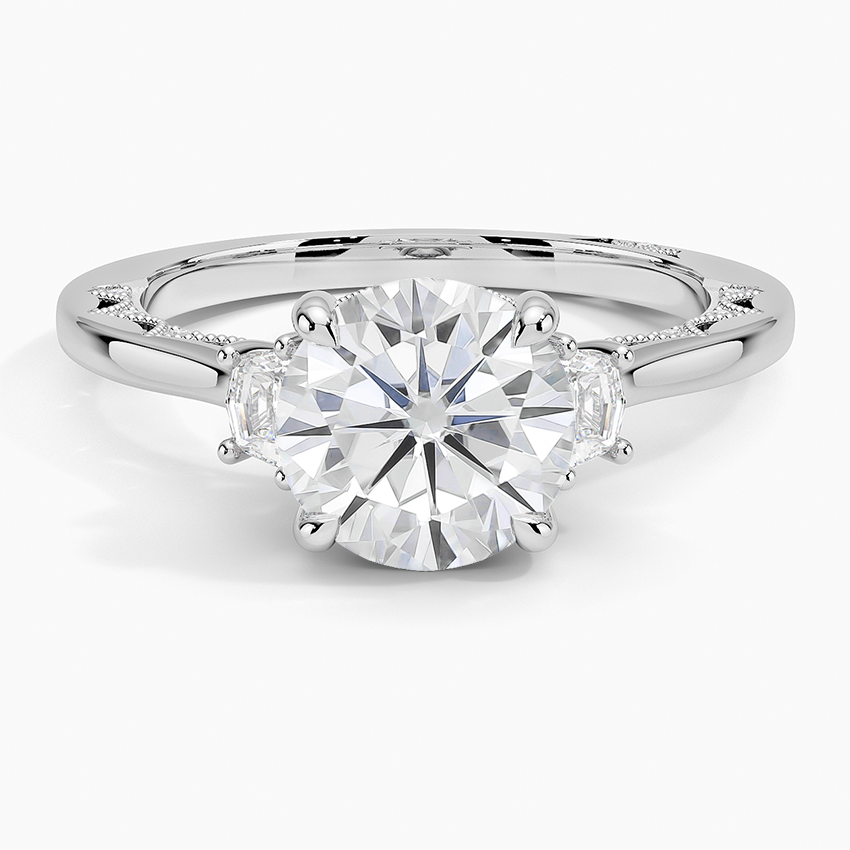 Moissanite Tacori Lunetta Crescent Three Stone Diamond Ring in 18K White Gold