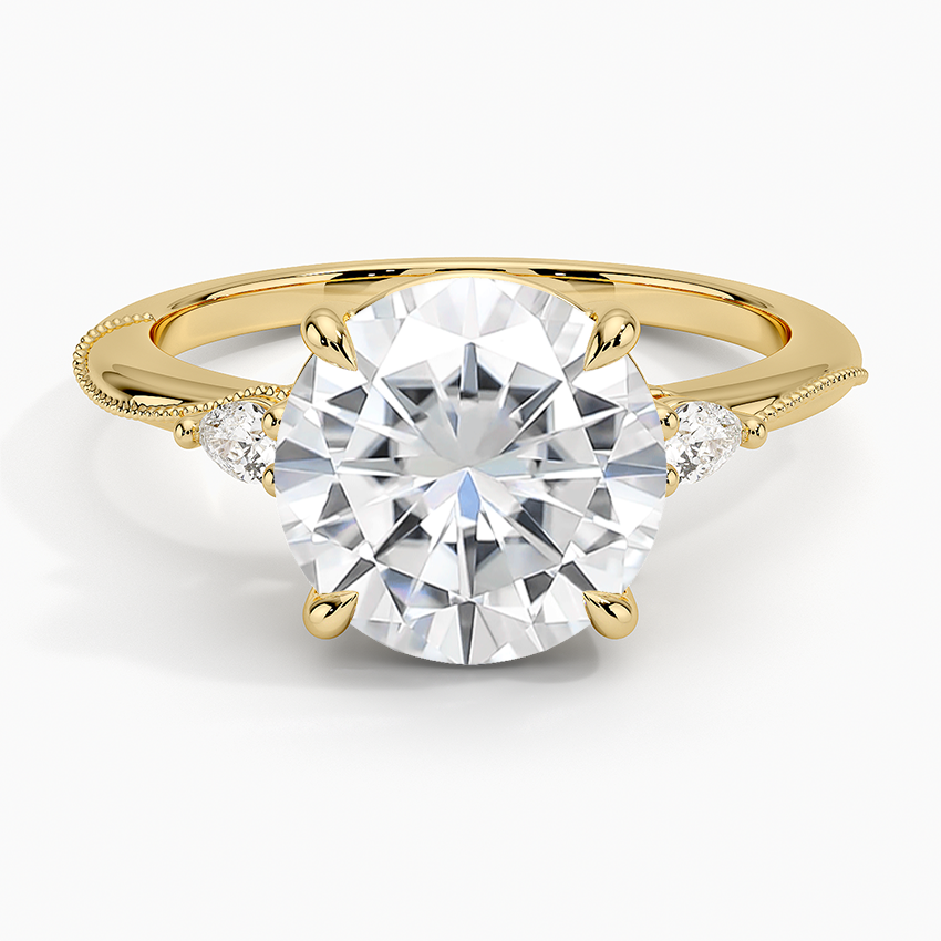 Moissanite Camellia Three Stone Pear Diamond Ring in 14K Yellow Gold