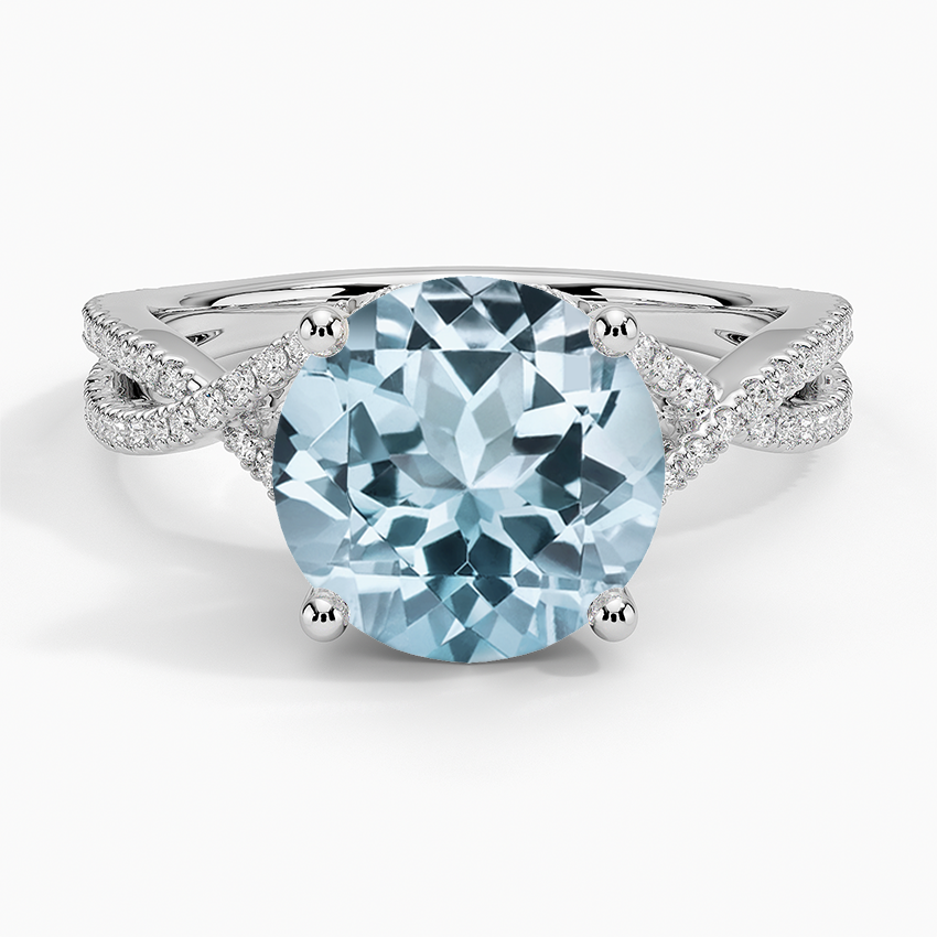 Aquamarine Jacinta Twisting Split Shank Diamond Ring in 18K White Gold