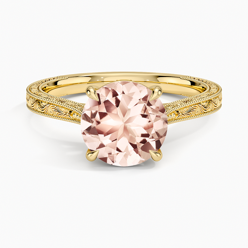 Morganite Elsie Engraved Ring in 18K Yellow Gold