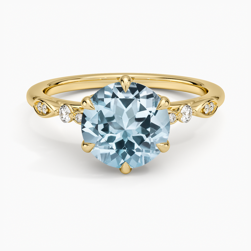 Aquamarine Rochelle Diamond Ring in 14K Yellow Gold