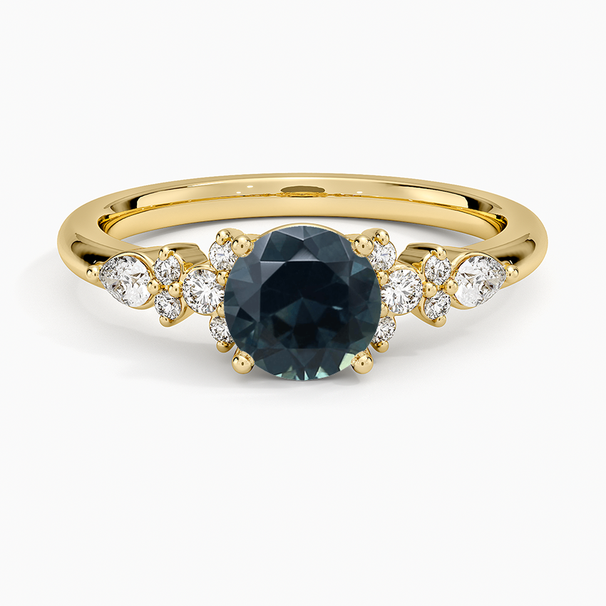 Sapphire Rosette Diamond Ring in 14K Yellow Gold
