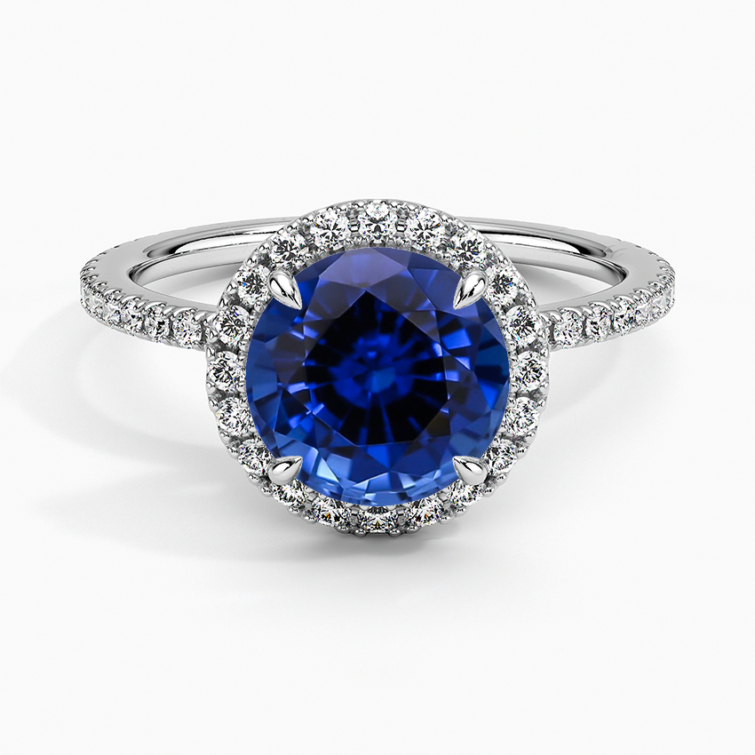 Lab Created Sapphire Waverly Halo Diamond Ring (1/2 ct. tw.) in 18K White Gold