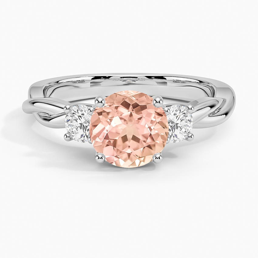Lab Grown Sapphire Twisted Vine Three Stone Diamond Ring in 18K White Gold