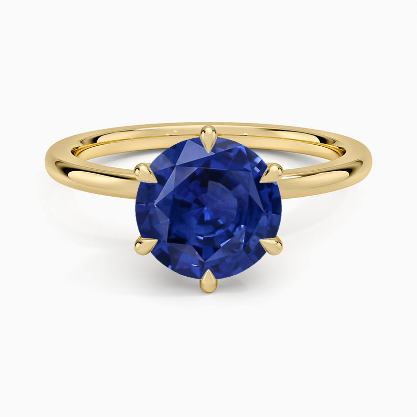 Sapphire Petal Six Prong Diamond Ring in 14K Yellow Gold