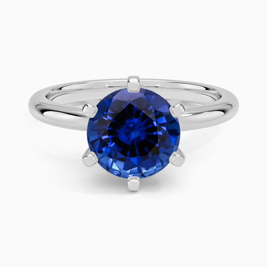 Lab Grown Sapphire Comfort Fit 2mm Six-Prong Solitaire Ring in 18K White Gold