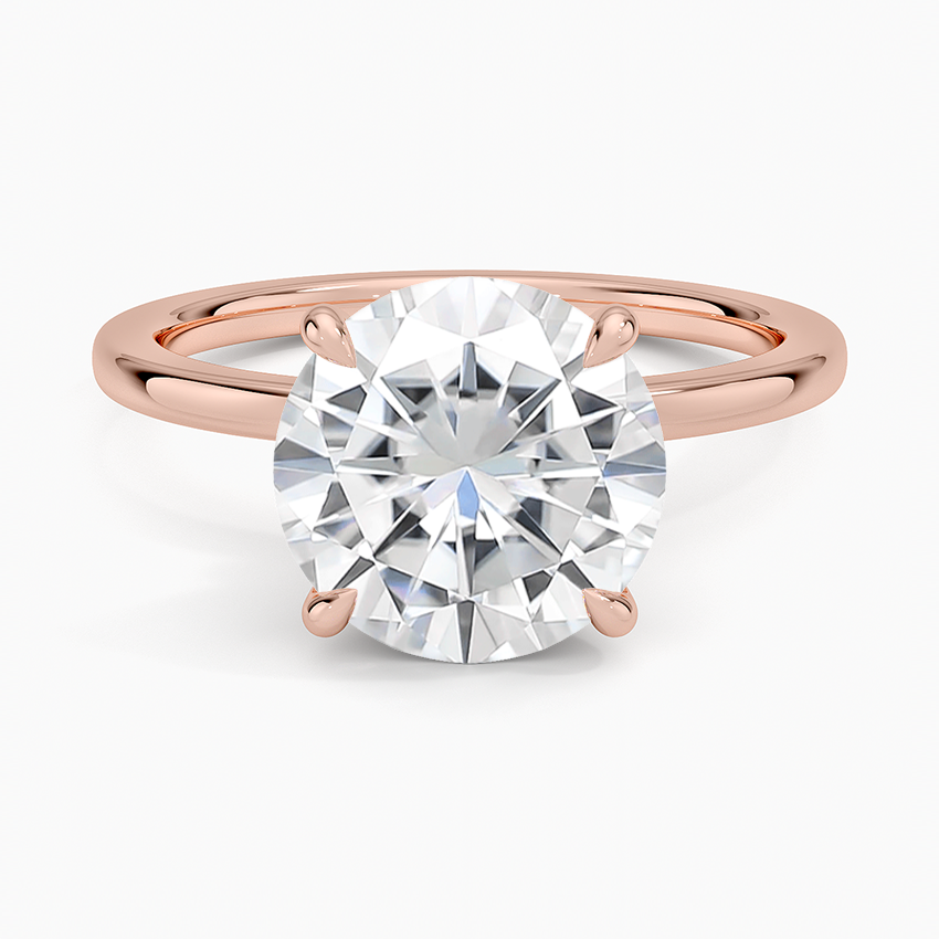 Moissanite Secret Halo 1.5mm Diamond Ring in 14K Rose Gold