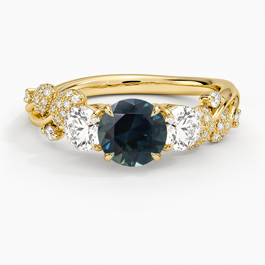 Sapphire Canopy Three Stone Diamond Ring in 18K Yellow Gold