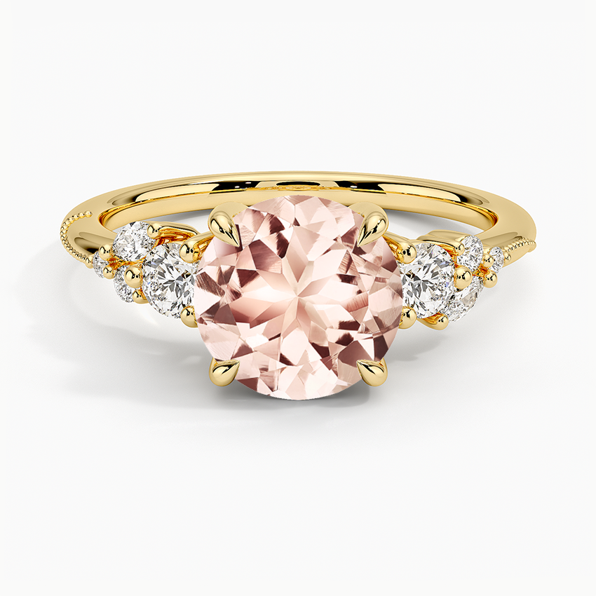 Morganite Camellia Three Stone Diamond Ring (1/3 ct. tw.) in 18K Yellow Gold
