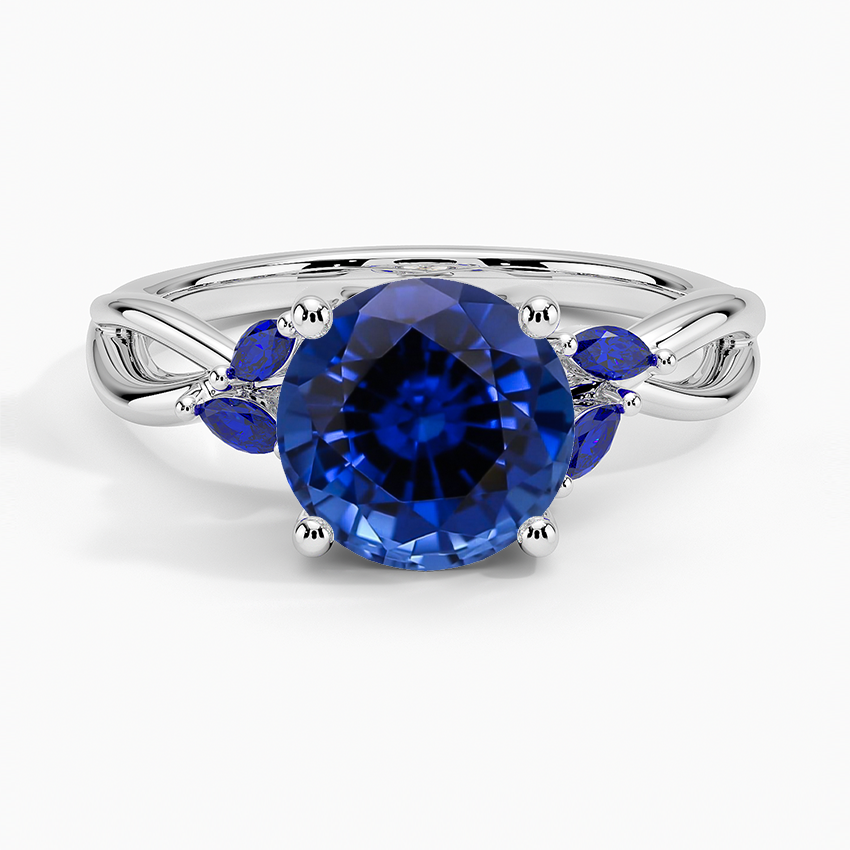 Lab Grown Sapphire Willow Ring With Sapphire Accents in 18K White Gold