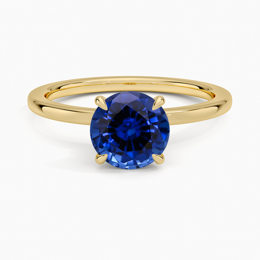 Lab Grown Sapphire Secret Halo Diamond Ring in 18K Yellow Gold