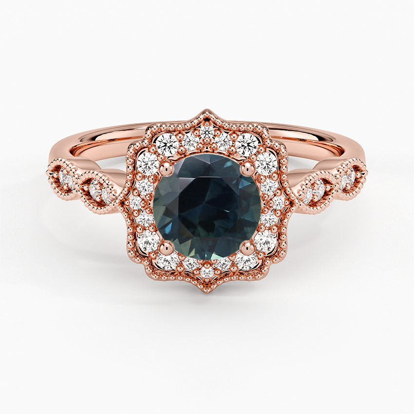 Sapphire Cadenza Halo Diamond Ring in 14K Rose Gold