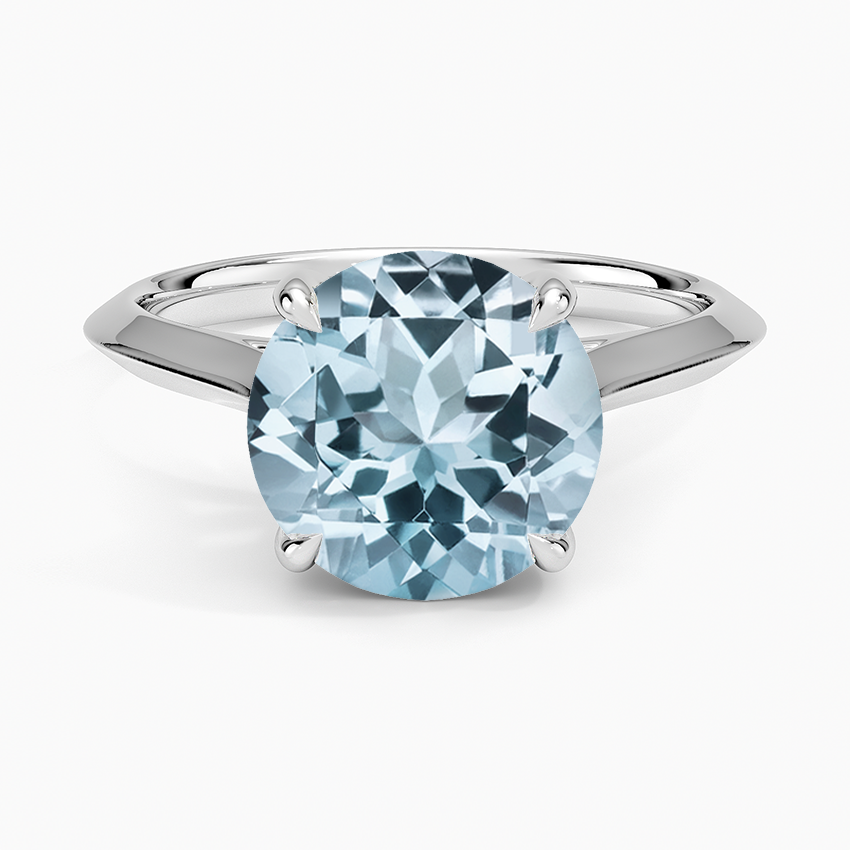 Aquamarine Piper Knife Edge Solitaire Ring in 14K White Gold