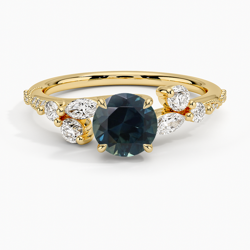 Sapphire Luxe Camellia Milgrain Diamond Ring in 18K Yellow Gold