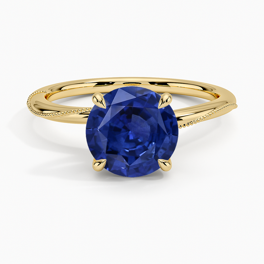 Sapphire Adorned Camellia Milgrain Diamond Ring in 14K Yellow Gold