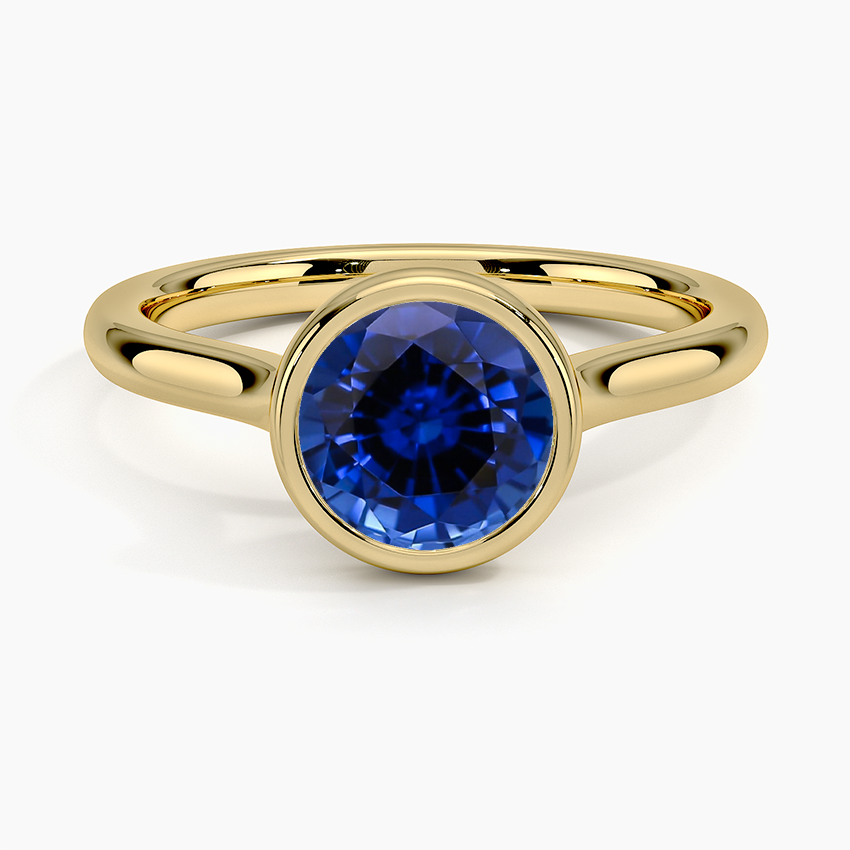 Lab Grown Sapphire 2mm Luna Bezel Ring in 18K Yellow Gold