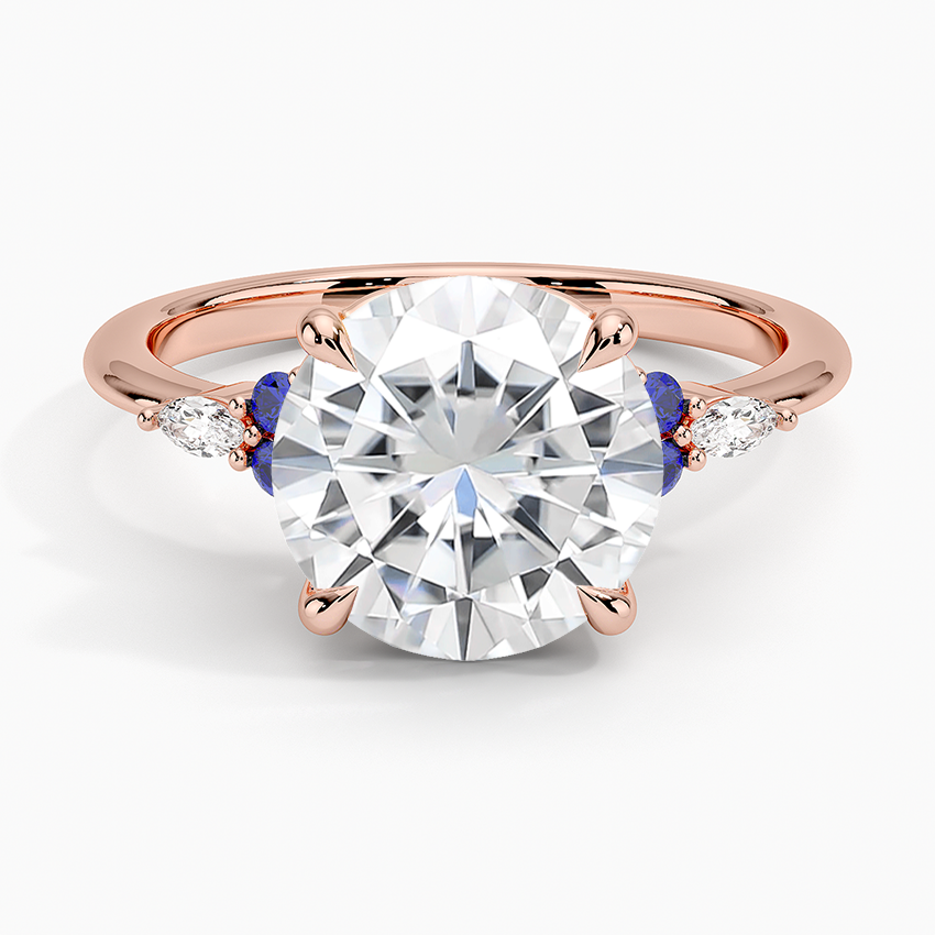 Moissanite Nadia Sapphire and Diamond Ring in 14K Rose Gold