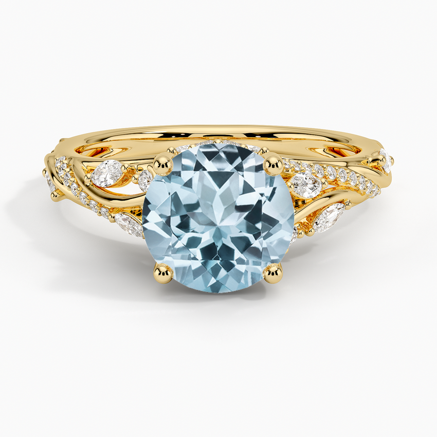 Aquamarine Begonia Vine Diamond Ring (1/2 ct. tw.) in 14K Yellow Gold