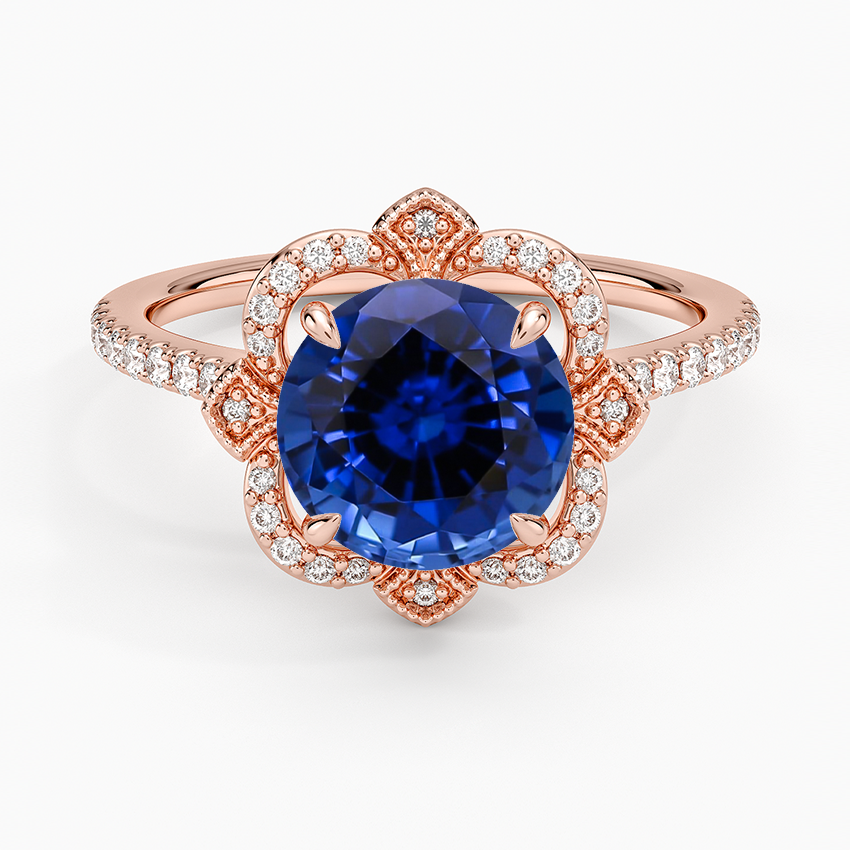 Lab Grown Sapphire Reina Halo Diamond Ring in 14K Rose Gold
