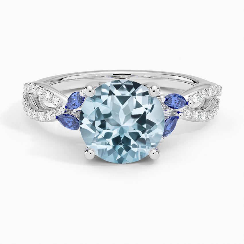 Aquamarine Luxe Willow Sapphire and Diamond Ring (1/8 ct. tw.) in 14K White Gold