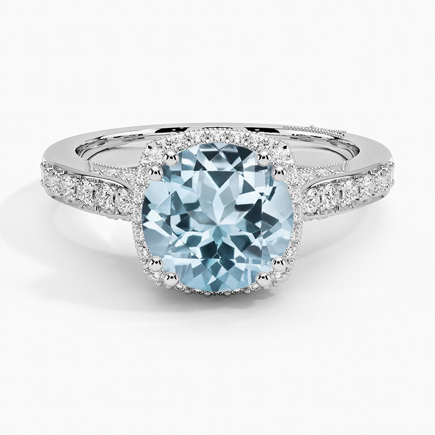 Aquamarine Tacori Dantela Bloom Diamond Ring in 18K White Gold