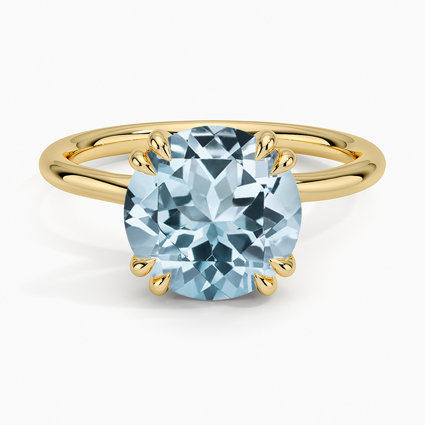 Aquamarine Dulce Double Claw Prong Solitaire Ring in 18K Yellow Gold