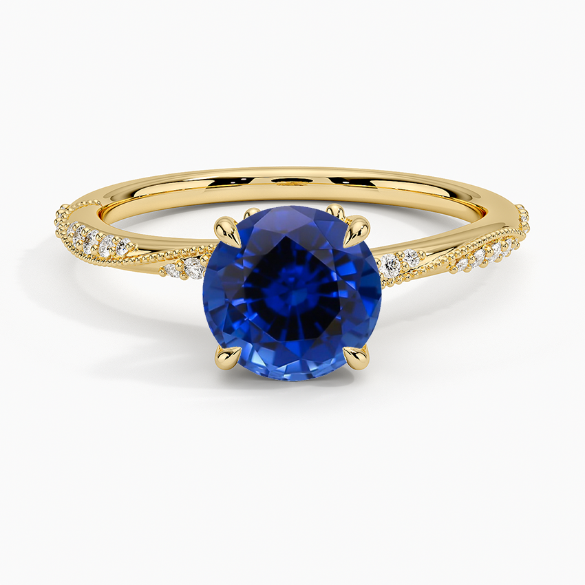 Sapphire Camellia Hidden Accent 1.5mm Diamond Ring in 18K Yellow Gold