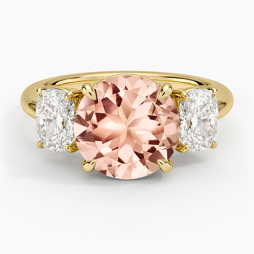 Morganite Luxe Faye Elongated Cushion Three Stone Diamond Ring (1 ct. tw.) in 14K Yellow Gold