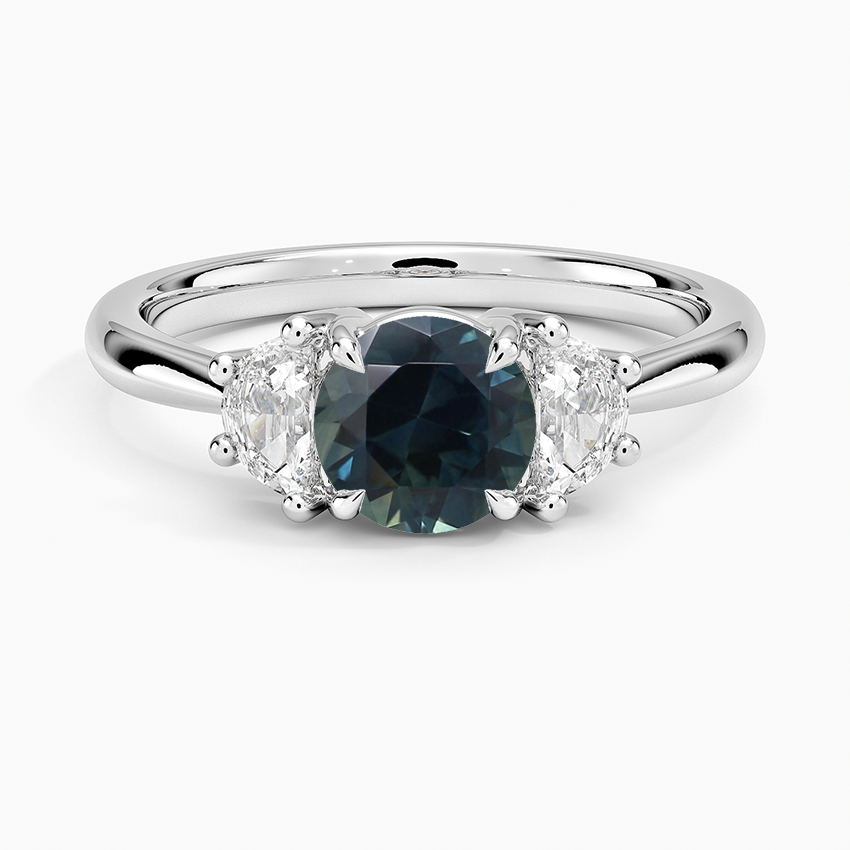 Sapphire Half Moon Three Stone Diamond Ring (1/4 ct. tw.) in 18K White Gold