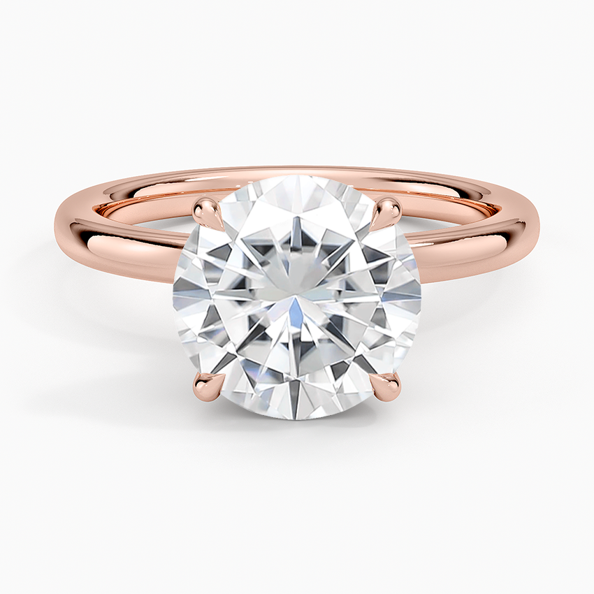 Moissanite Secret Halo 2mm Diamond Ring in 14K Rose Gold