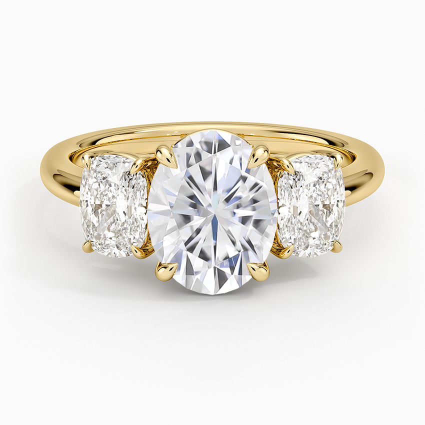 Moissanite Luxe Faye Elongated Cushion Three Stone Diamond Ring (1 ct. tw.) in 18K Yellow Gold