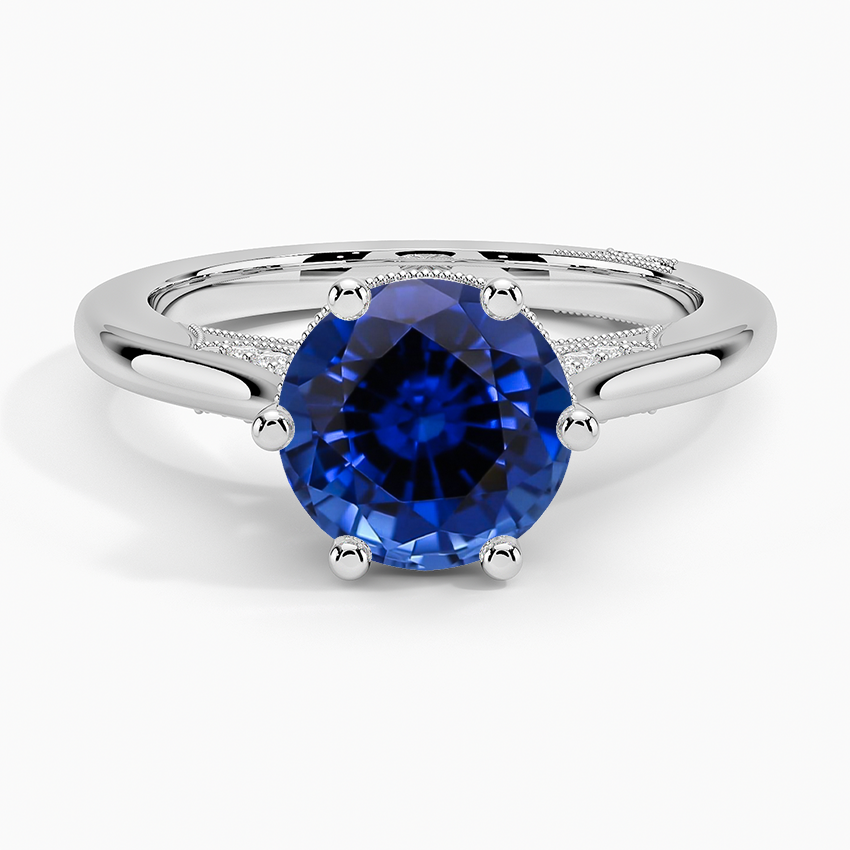 Lab Grown Sapphire Simply Tacori Crown Diamond Ring in 18K White Gold