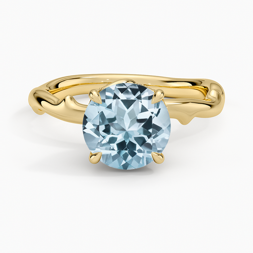 Aquamarine Rose Thorn Hidden Accent Diamond Ring (1/4 ct. tw.) in 18K Yellow Gold