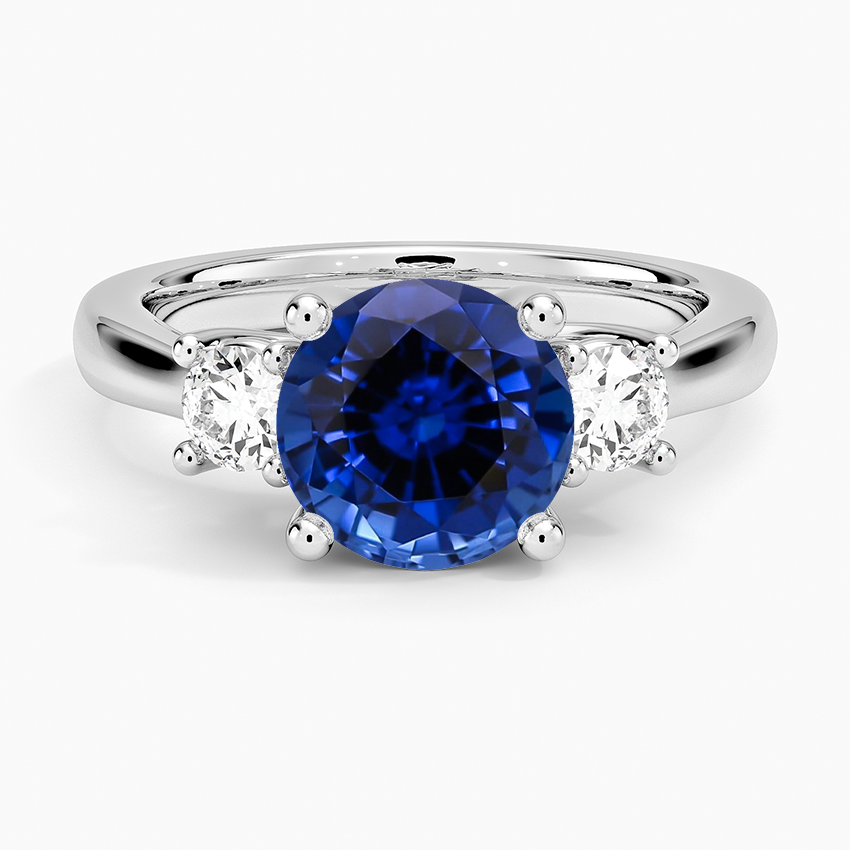 Lab Grown Sapphire Petite Three Stone Trellis Diamond Ring (1/3 ct. tw.) in 18K White Gold