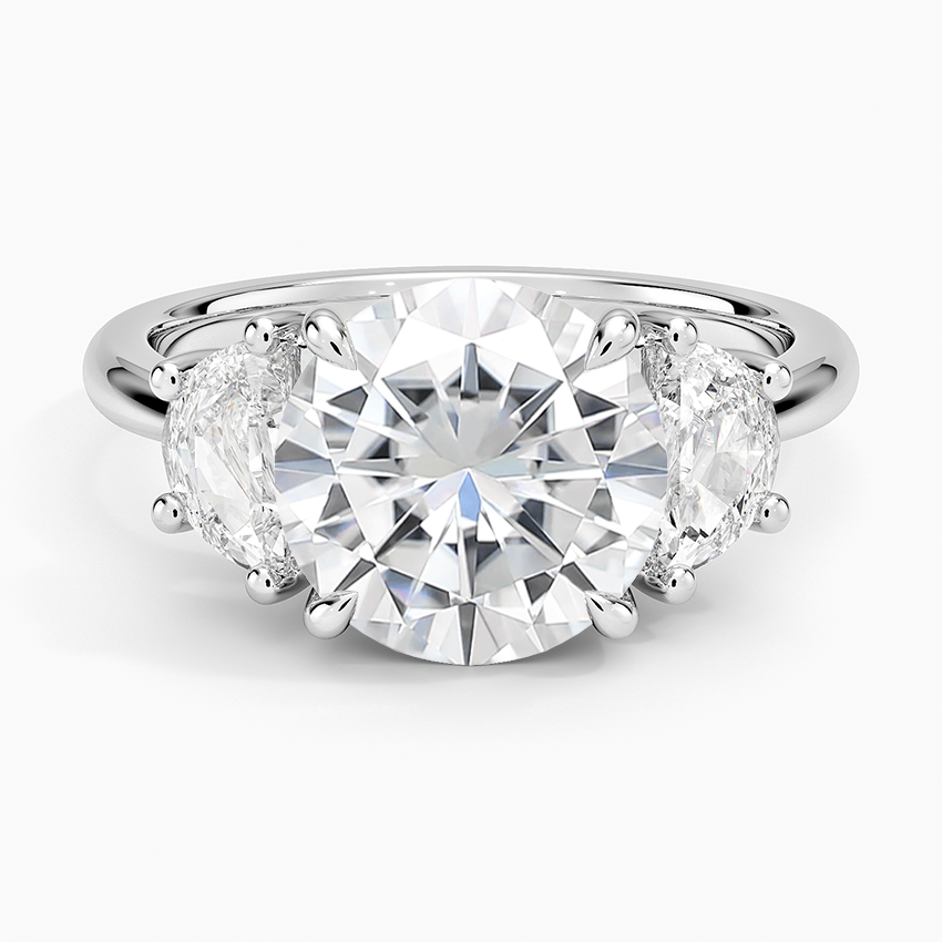 Moissanite Half Moon Three Stone Diamond Ring (1/2 ct. tw.) in 14K White Gold