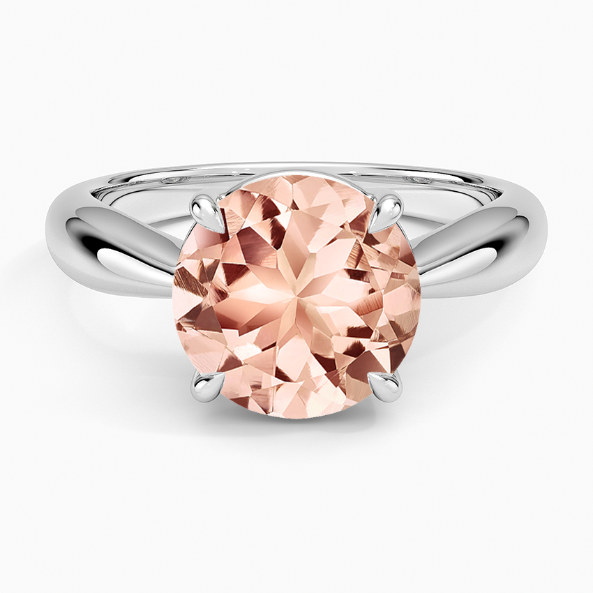 Morganite Thea Tapered Solitaire Diamond Ring in 14K White Gold