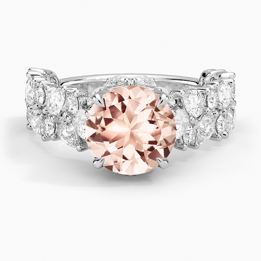 Morganite Olivetta Double Row Diamond Ring (2 1/2 ct. tw.) in 18K White Gold