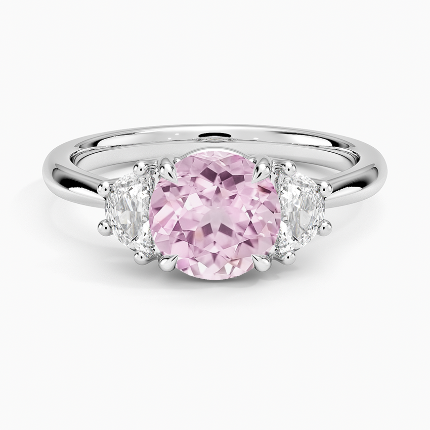 Lab Grown Sapphire Half Moon Three Stone Diamond Ring (1/4 ct. tw.) in 14K White Gold