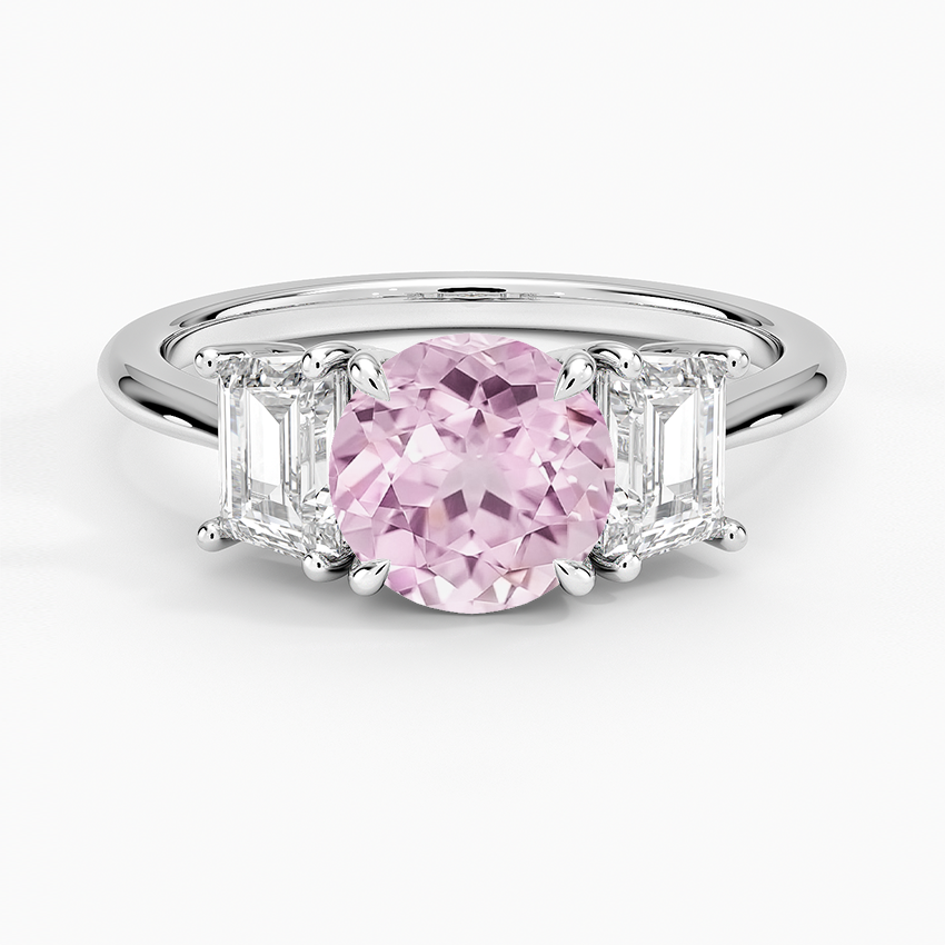 Lab Grown Sapphire Luxe Embrace Three Stone Trapezoid Diamond Ring in 18K White Gold