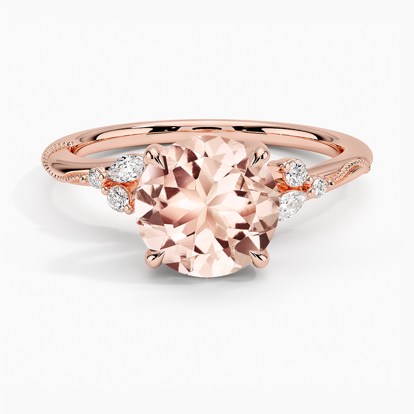 Morganite Camellia Milgrain Diamond Ring in 14K Rose Gold