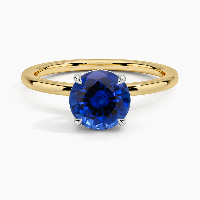 Sapphire Adorned Mixed Metal Diamond Ring in 18K Yellow Gold