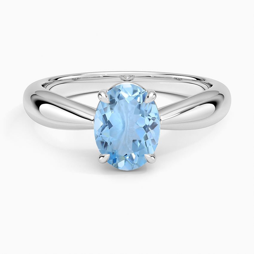 Aquamarine Thea Tapered Solitaire Diamond Ring in 18K White Gold
