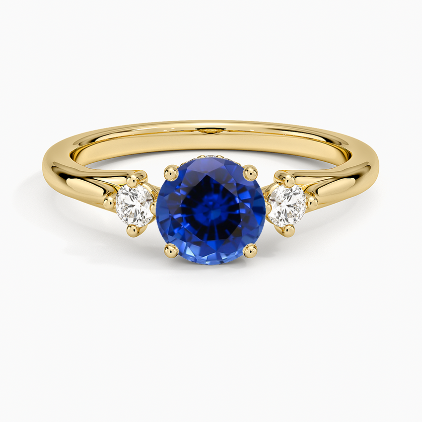 Sapphire Floating Three Stone Diamond Ring in 18K Yellow Gold