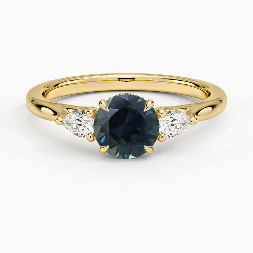 Sapphire Floating Three Stone Pear Diamond Ring in 18K Yellow Gold