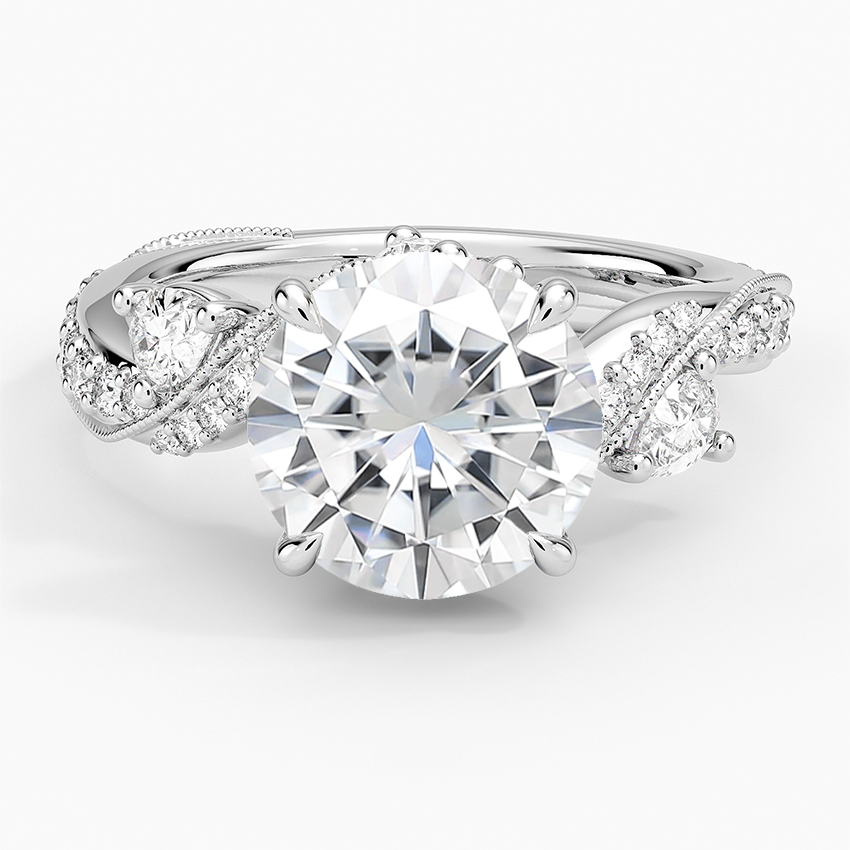 Moissanite Grand Camellia Diamond Ring in 14K White Gold