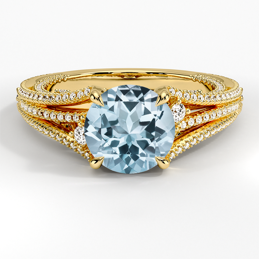 Yellow Gold Aquamarine Sincelo Diamond Ring (3/4 ct. tw.)