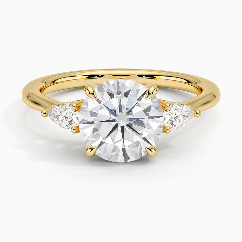 Moissanite Adorned Petite Opera Three Stone Diamond Ring in 18K Yellow Gold