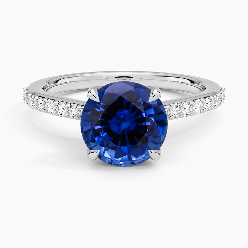 Lab Grown Sapphire Elodie Cathedral Diamond Ring in 18K White Gold