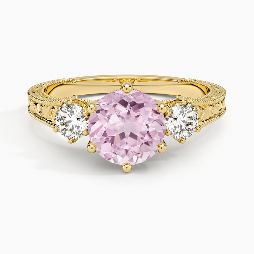 Lab Grown Sapphire Hudson Engraved Three Stone Diamond Ring (1/3 ct. tw.) in 14K Yellow Gold