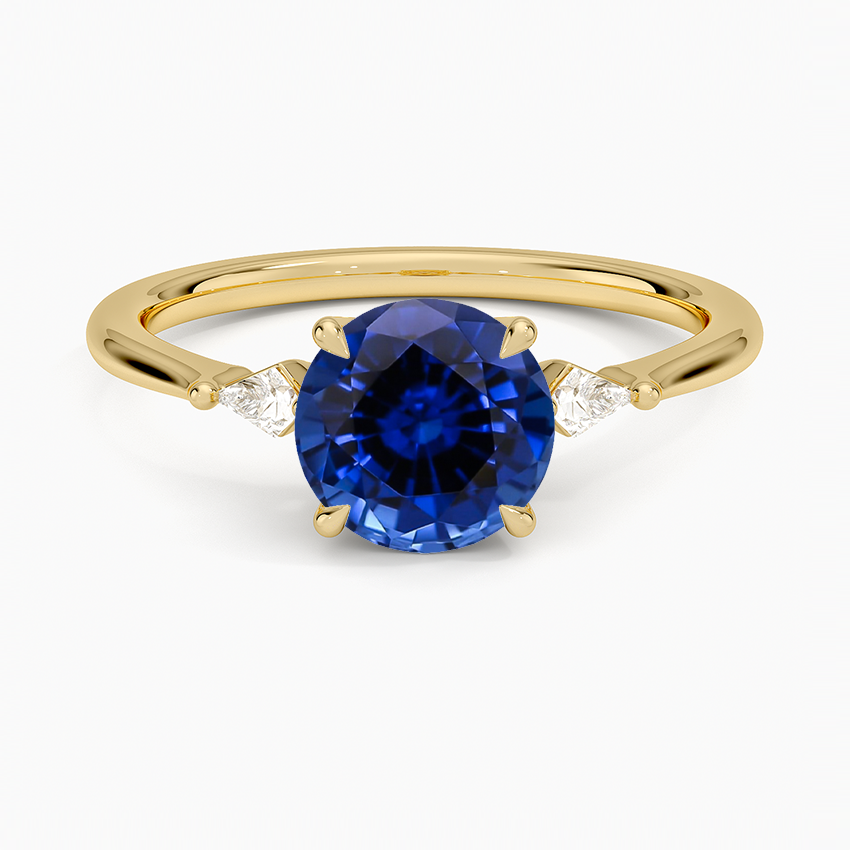 Lab Grown Sapphire Petite Cometa Three Stone Diamond Ring in 18K Yellow Gold